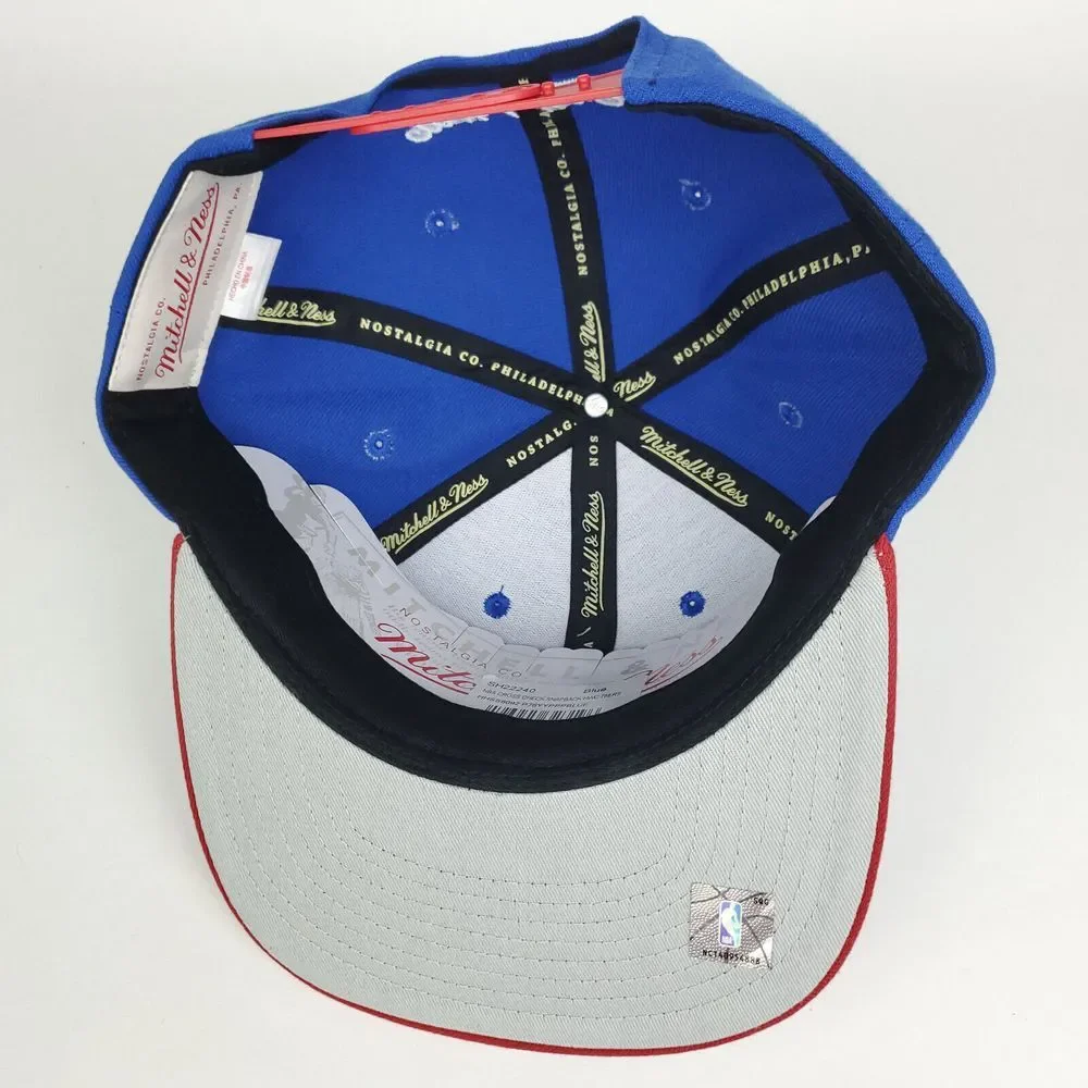 Philadelphia 76ers Mitchell & Ness NBA Snapback Hat Cap‎ Word Logo Blue Red NWT